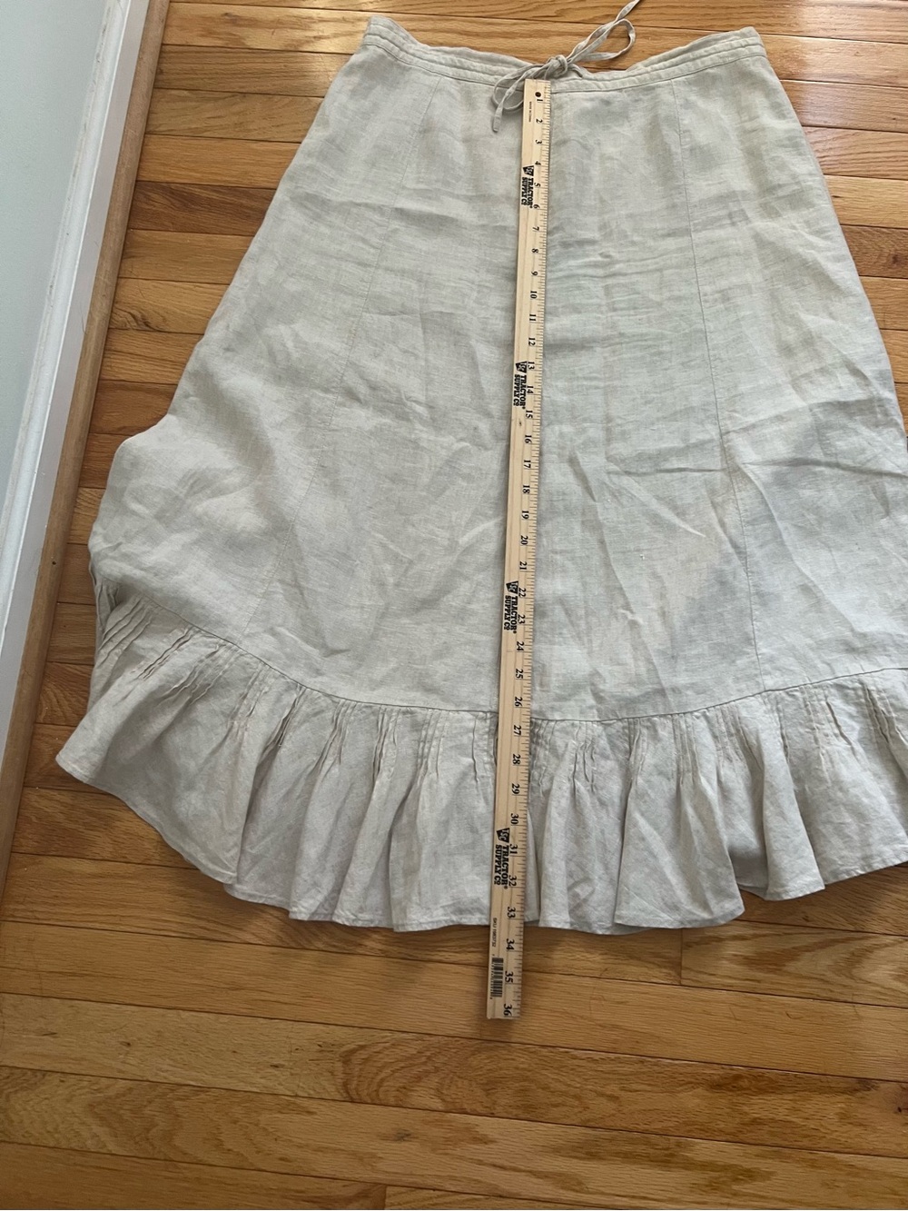 Liz Clairborne 100% Linen Maxi Ruffle skirt Size 14 Drawstring Zipper